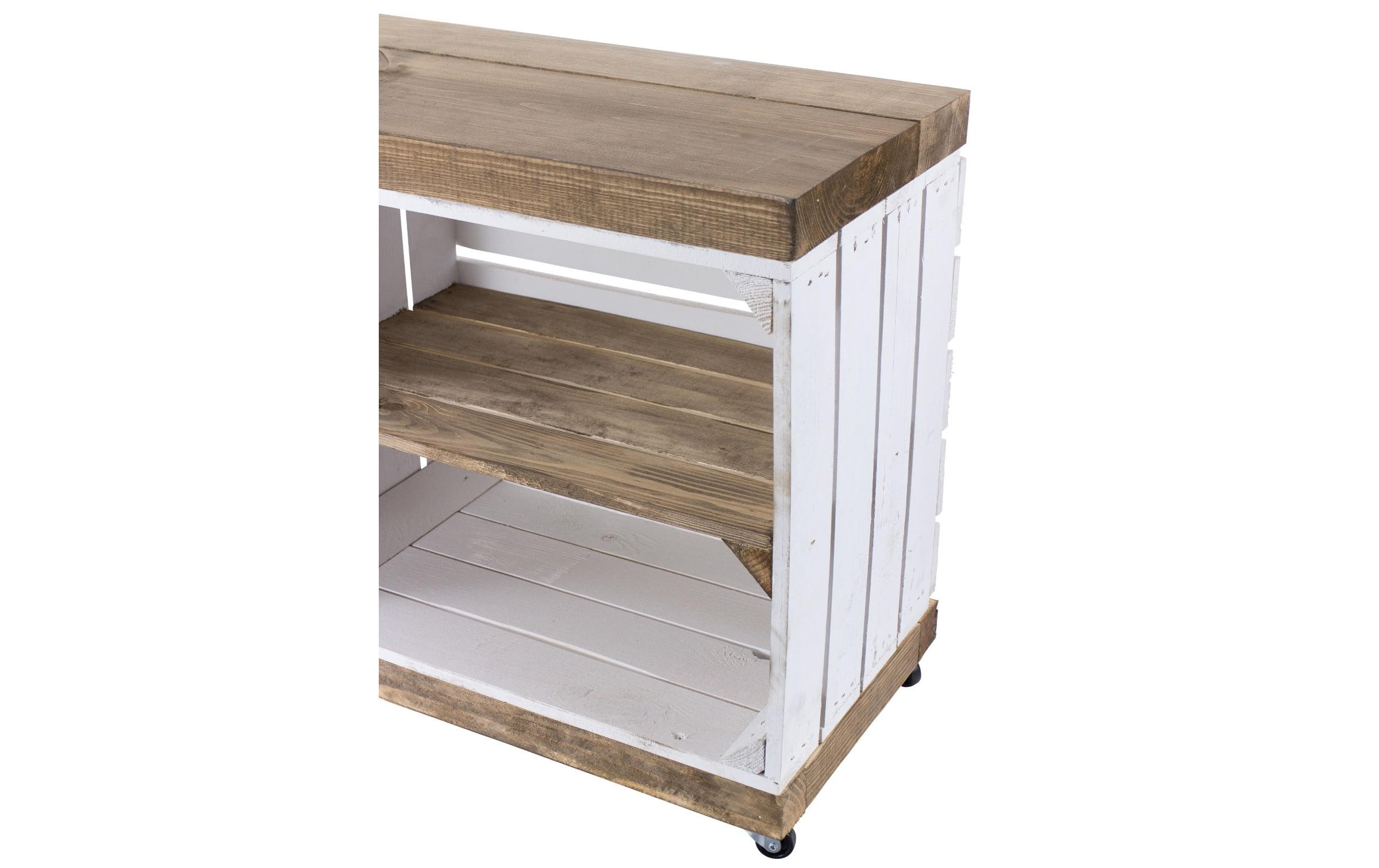 Regal auf Rollen Vintage, Weiss / Braun, 100 x 50 cm<br>Vintage Regal auf Rollen