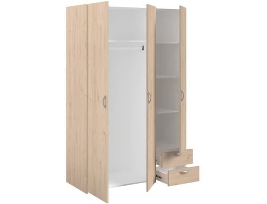 PARISOT - Armoire varia - décor chene et blanc - 3 portes - 2 tiroirs