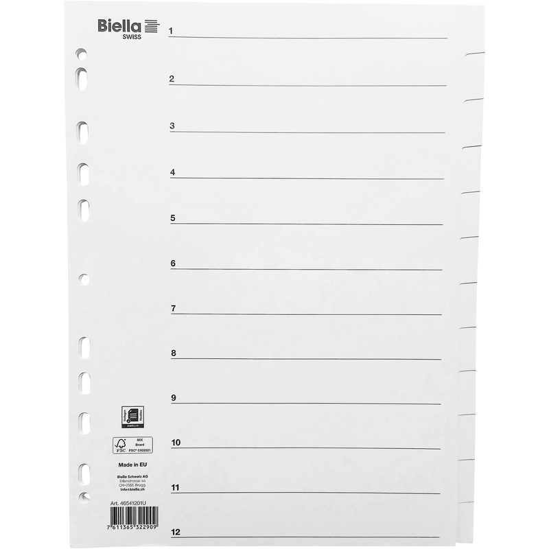 Biella Register mit Indexblatt, A4, 12-teilig