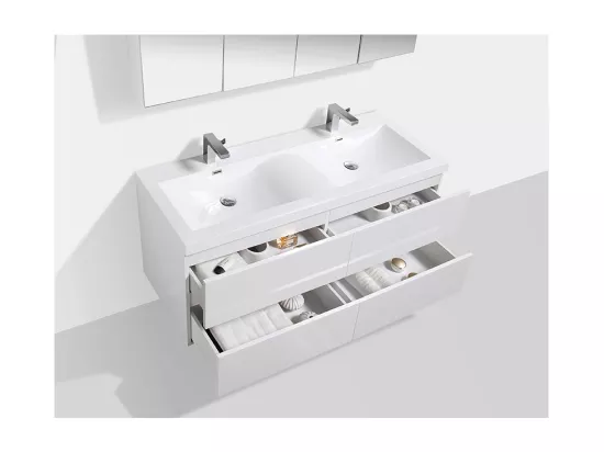 Meuble salle de bain design double vasque SIENA largeur 144 cm blanc laqué