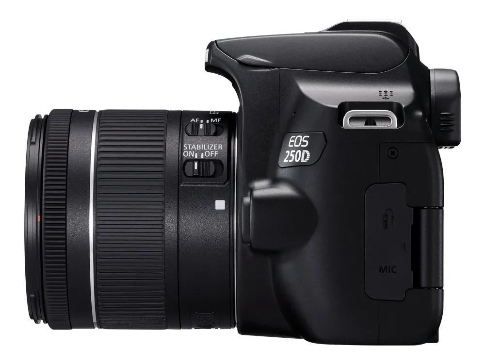 Canon EOS 250D - Digitalkamera - SLR - 24.1 MP - APS-C - 4K / 25 fps - 3x optisk zoom EF-S 18-55 mm IS STM objektiv - Wi-Fi, Bluetooth - sort