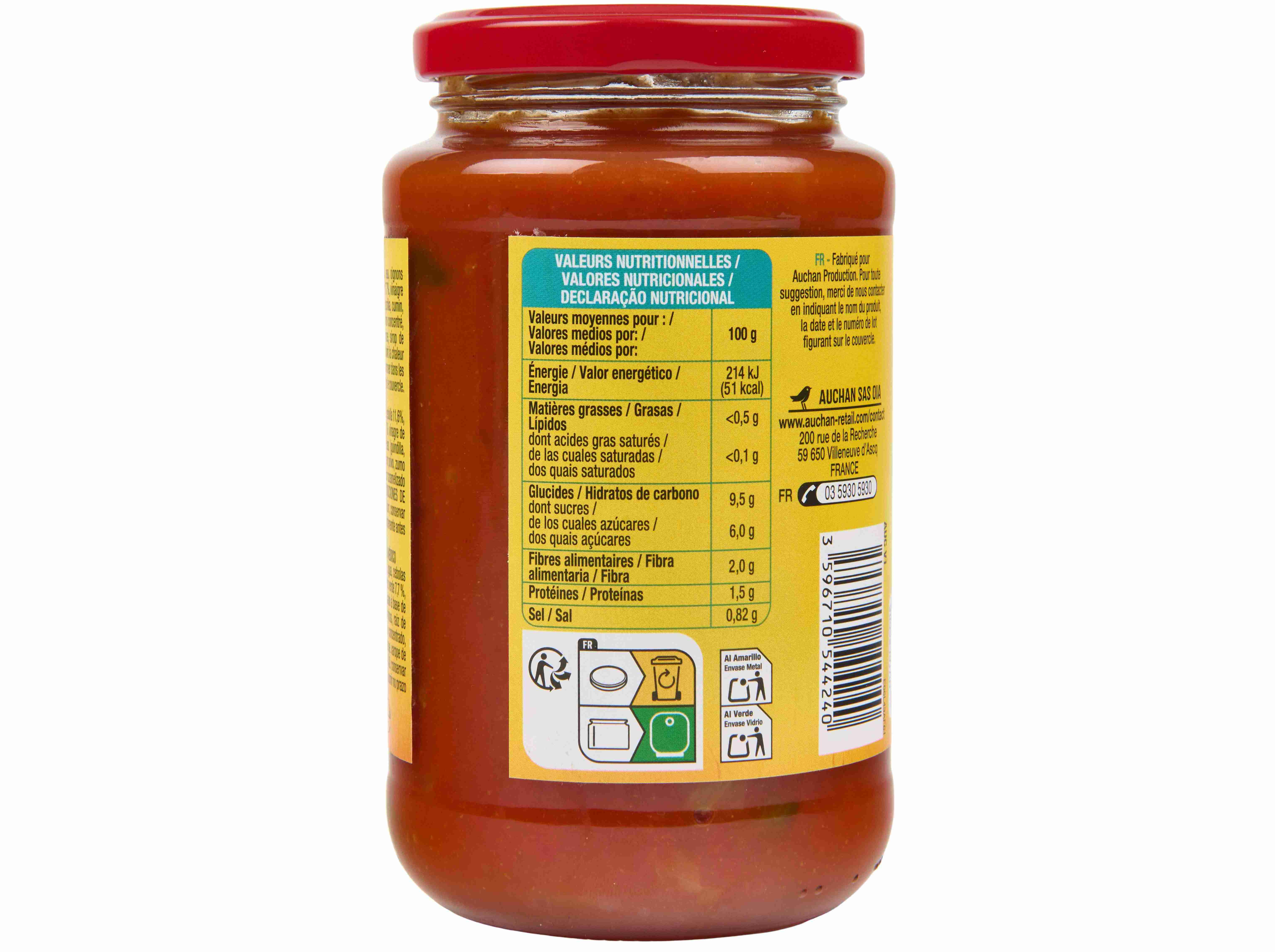 MOLHO A BASE DE TOMATE AUCHAN:C/LEGUMES SALSA FAJITA 420 G