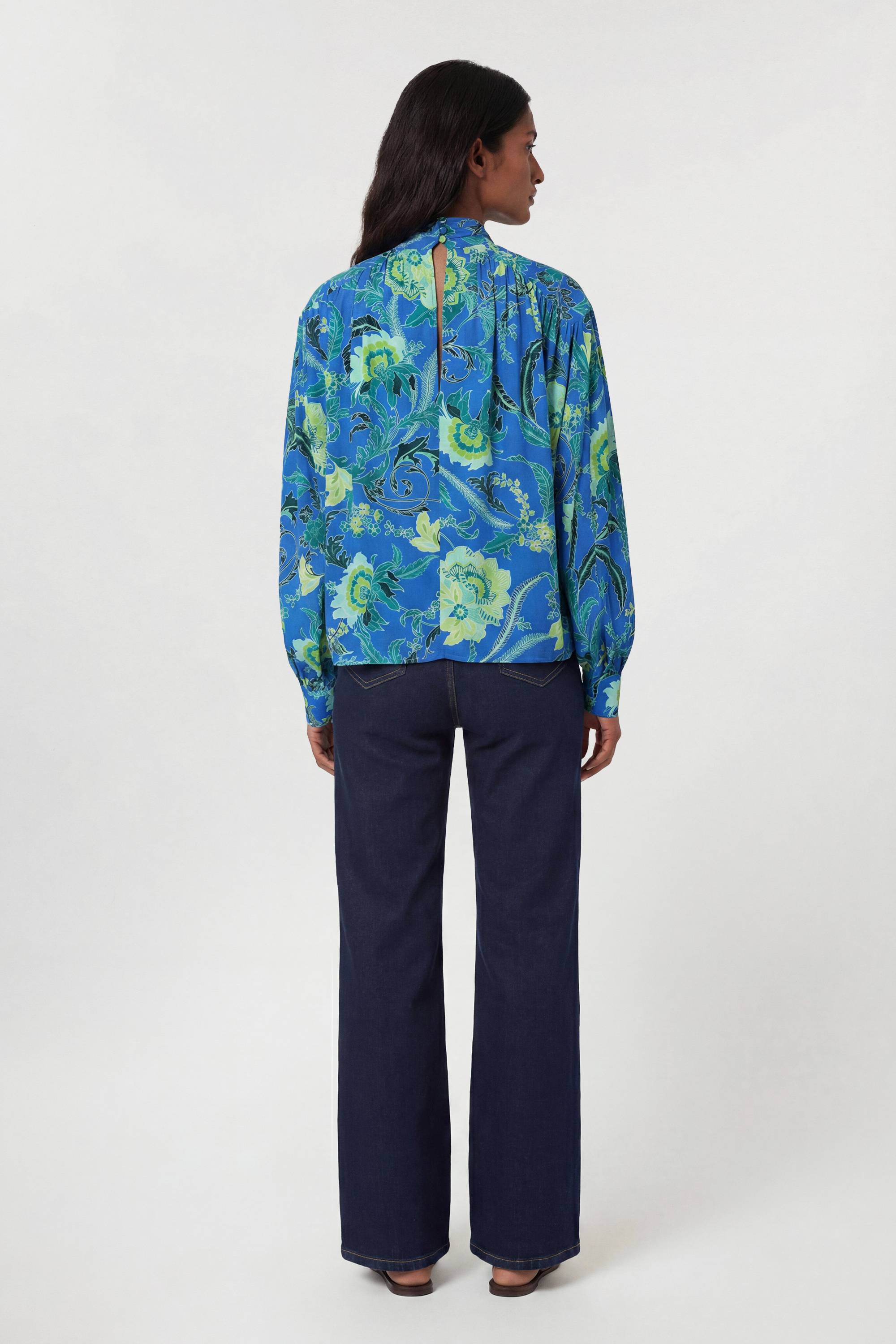 KarenMillen Chemisier En Viscose Tissée À Rayures Contrastées Et Motif Floral Bleu