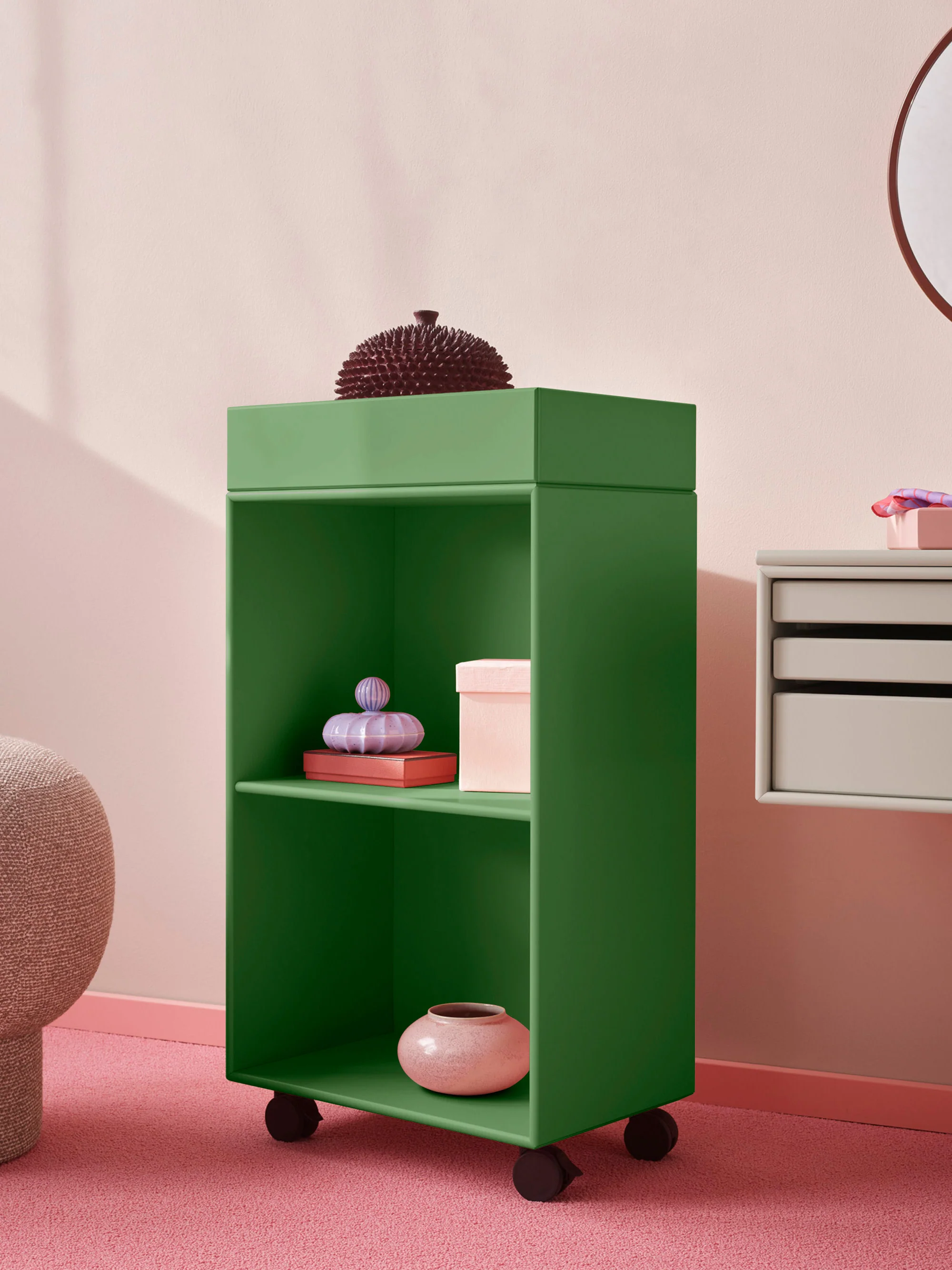 Handgemaakte badkamerkast Preppy met wielen