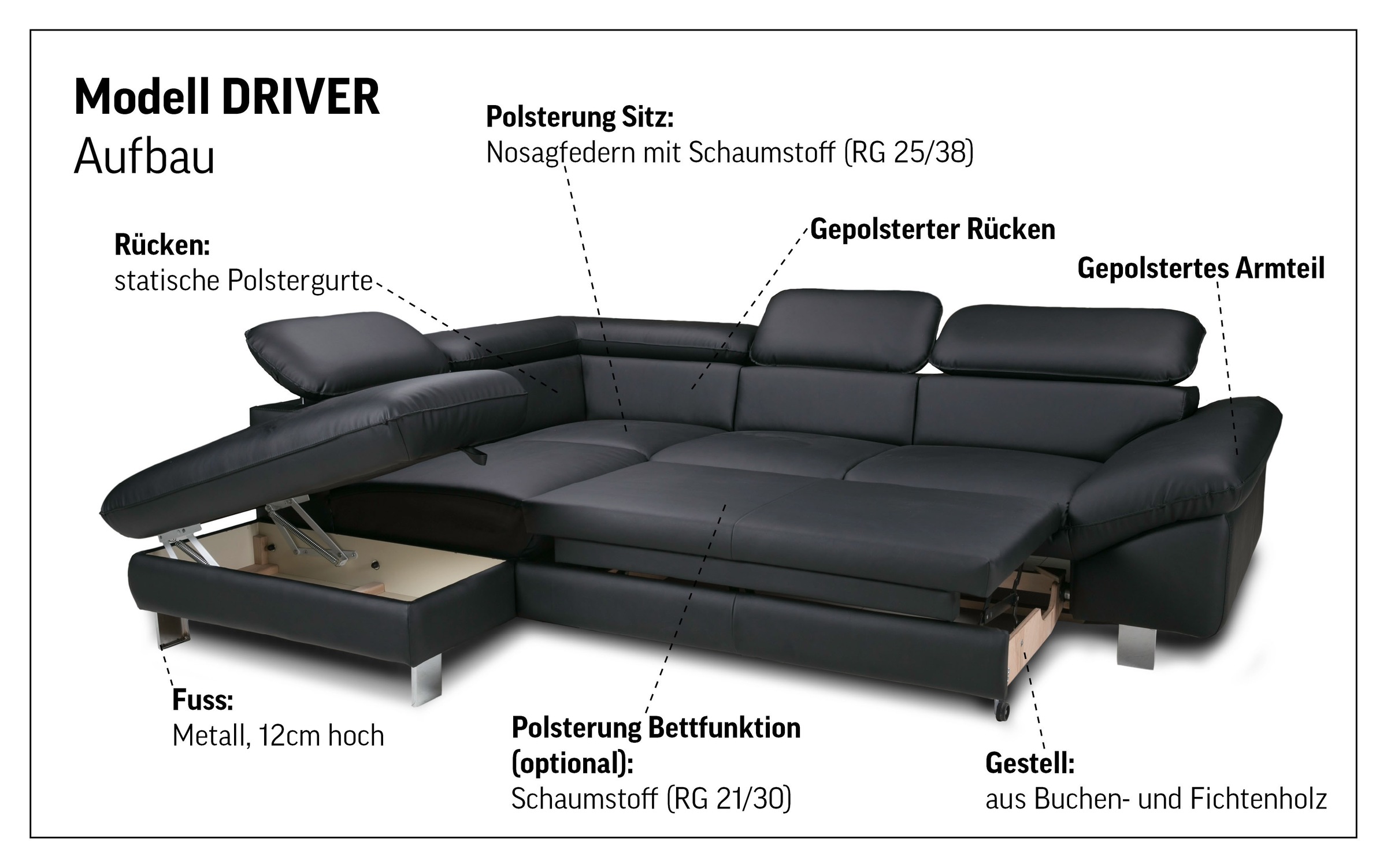 COTTA Ecksofa »Driver L-Form« mit Kopfteilverstellung, wahlweise mit Bettfunktion & Bettkasten