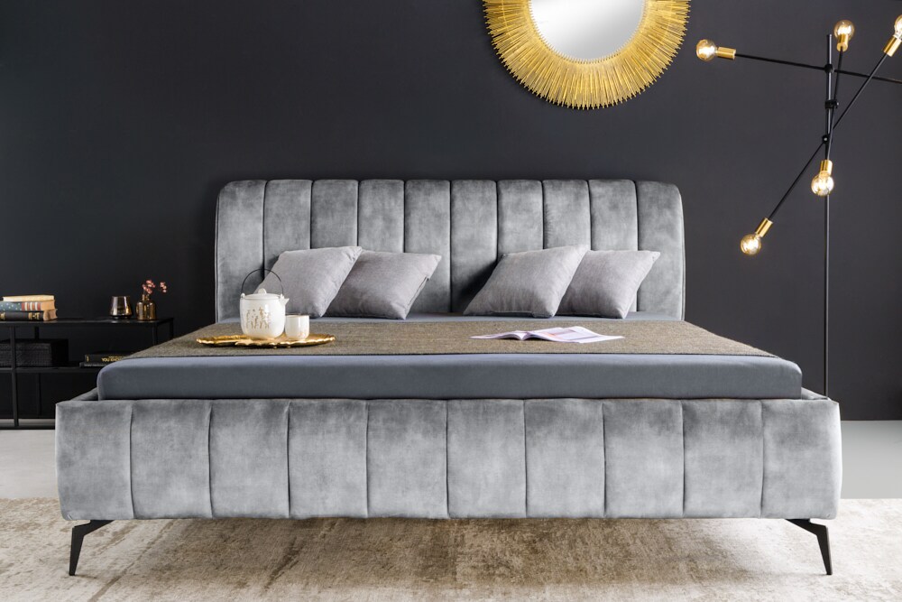 riess-ambiente Doppelbett AMSTERDAM - Retro 180x200cm grau Samt Industrial Design