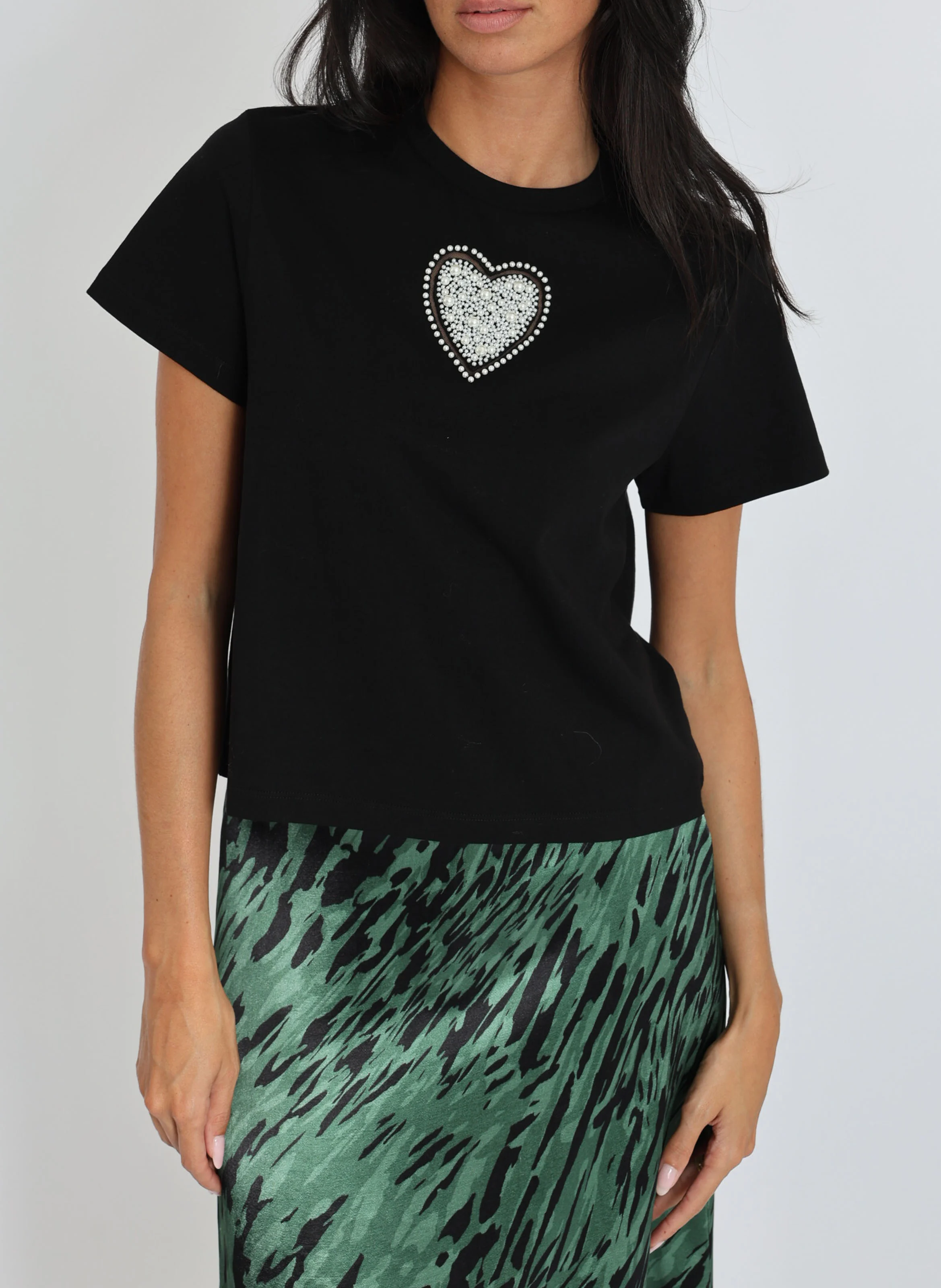 NINA - Tee-shirt col rond en coton | Noir