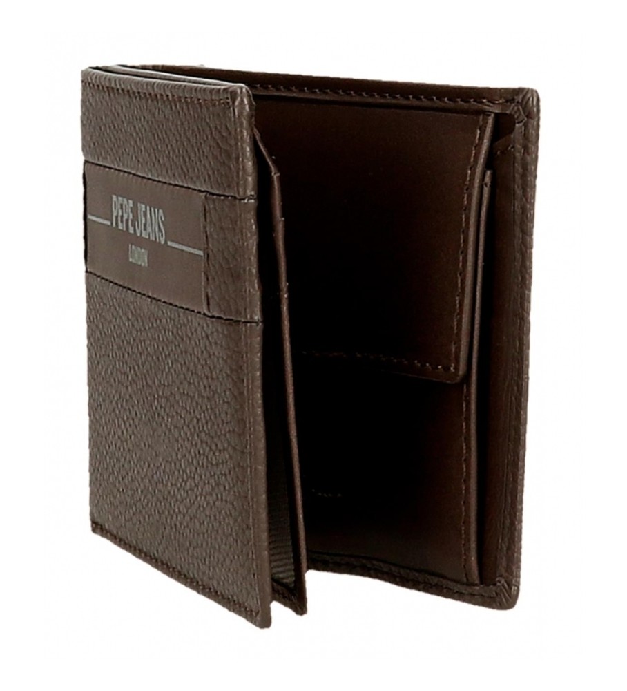Carteira Pepe Jeans Checkbox em couro marrom