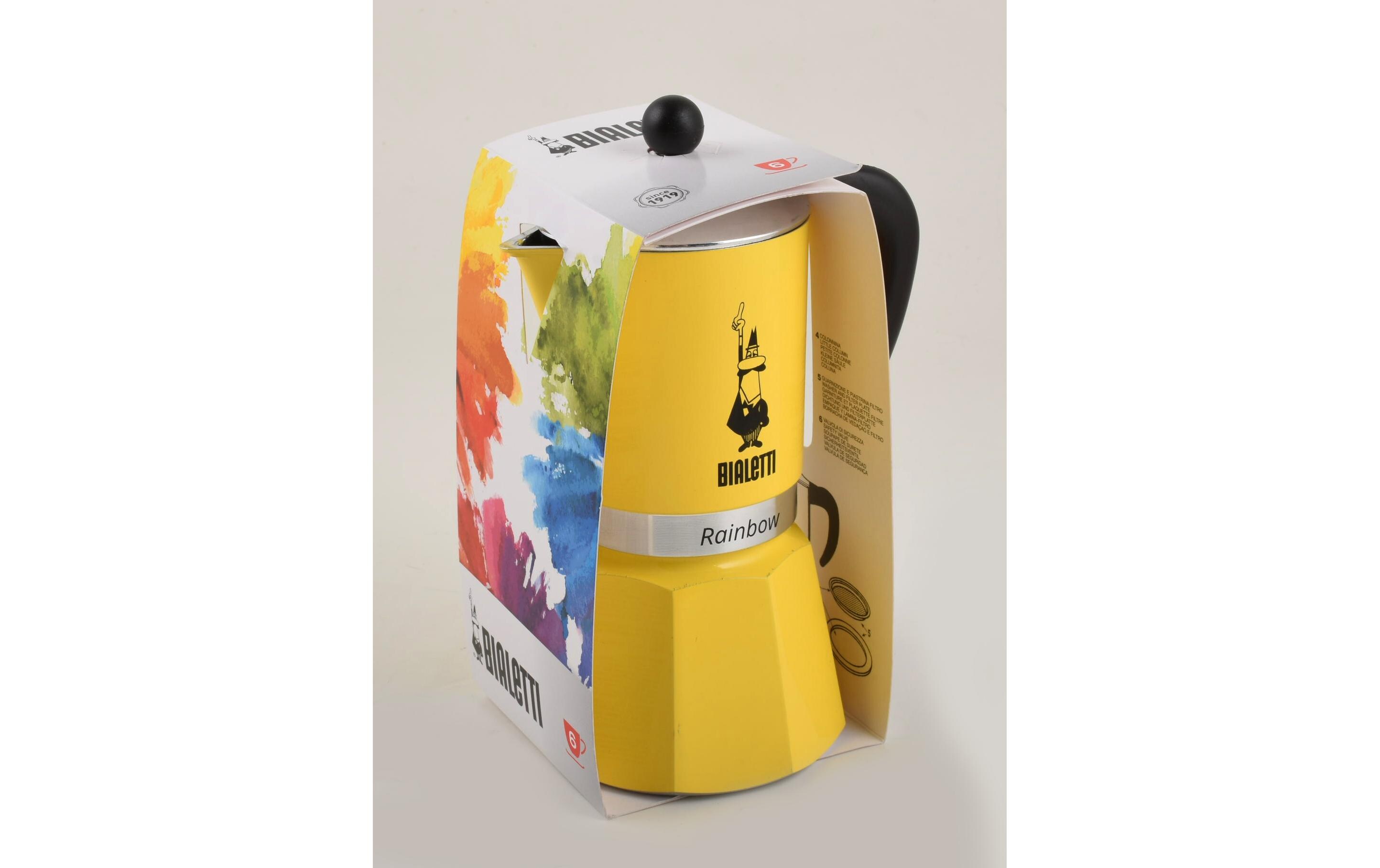 Espressokocher Rainbow 3 Tassen, GelbItalienische Espressokanne – ein Design-Klassiker
