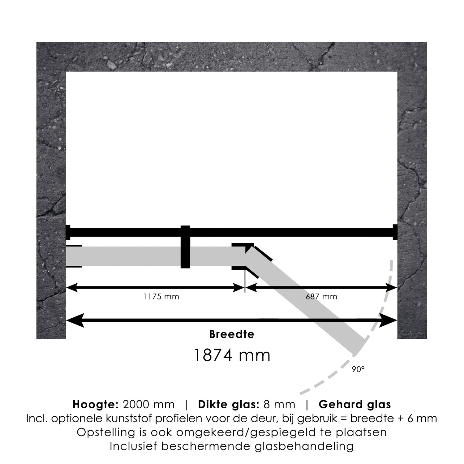 Brauer JC profielloze nisdeur 190cm met 70cm deur gekoppeld goud geborsteld