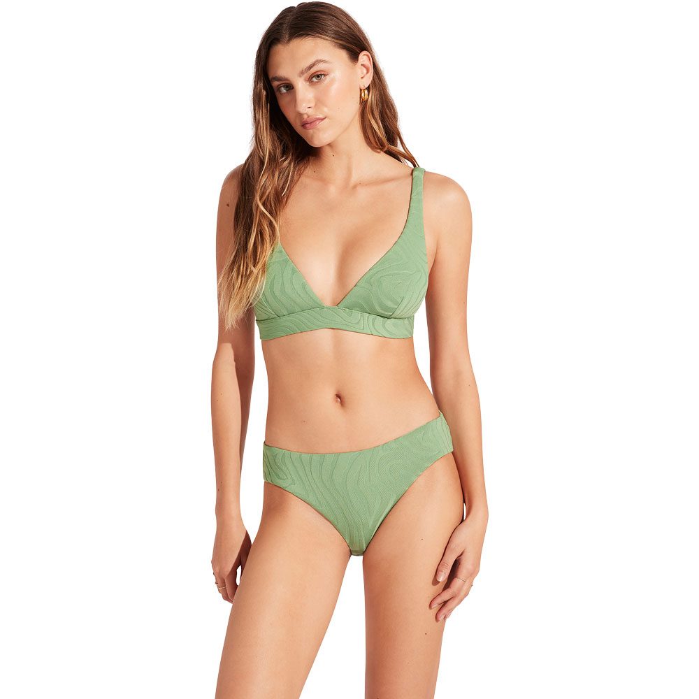 Seafolly SecondWave Longline Tri Bikini Top Damen palm green