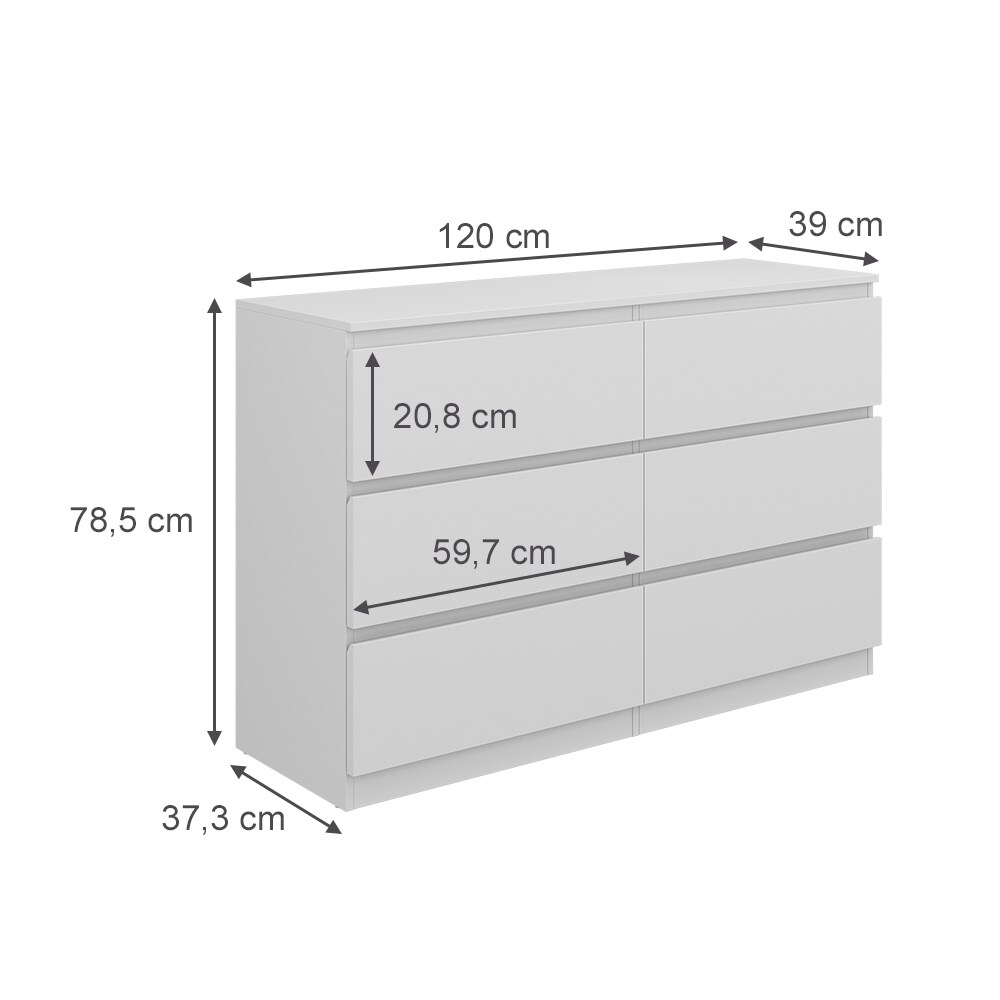 Vicco Kommode Calisto, Weiß 120 x 78,5 cm, mit 6 Schubfächer, Sideboard, Schrank