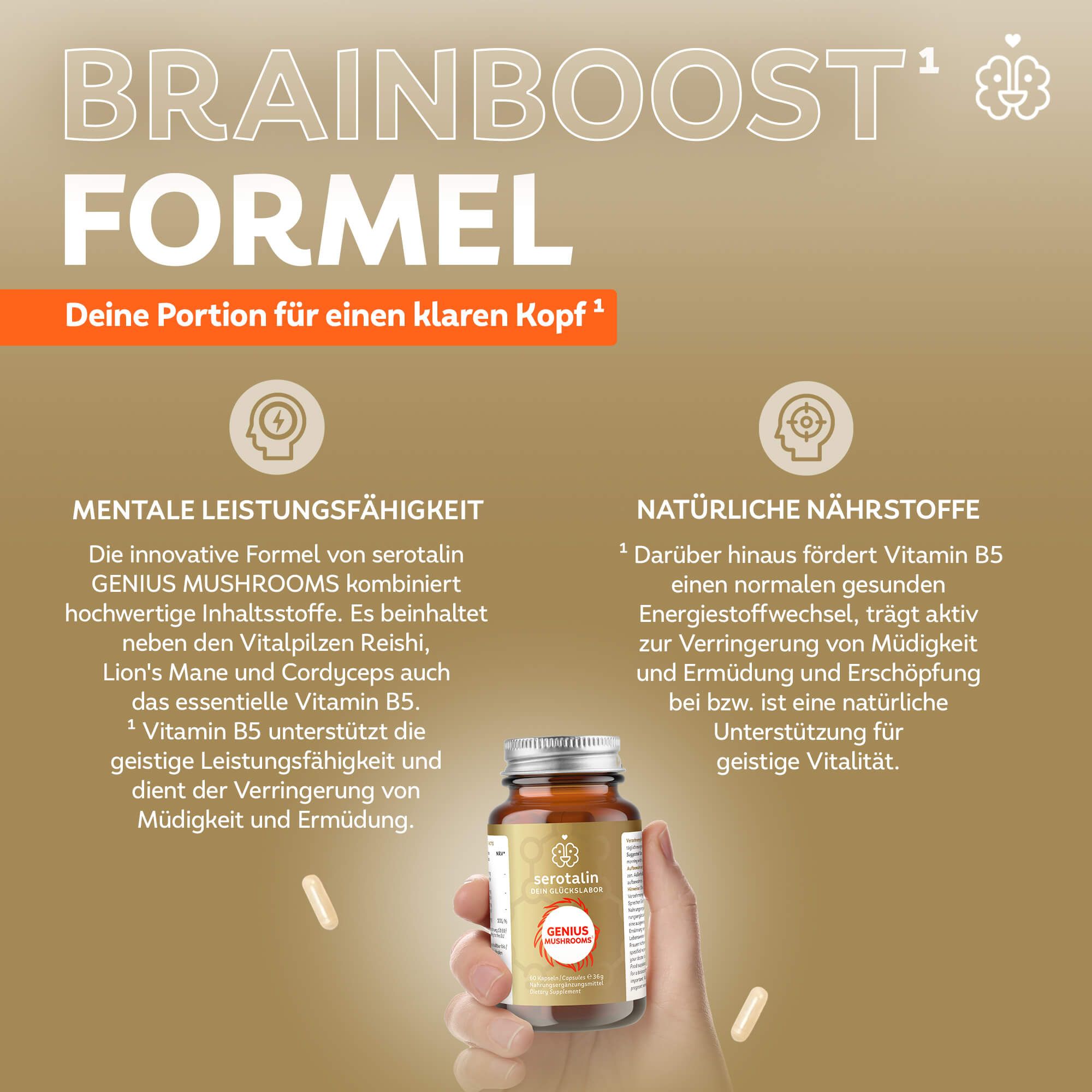 serotalin® GENIUS MUSHROOMS Reishi I Lion's Mane I Cordyceps I 60 Vitalpilz-Kapseln hochdosiert