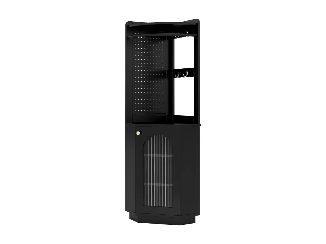 Colonne d'angle de salle de bain - 1 portes et crochets - 45x 45 x 166,5 cm - LEDs - MDF - Noir