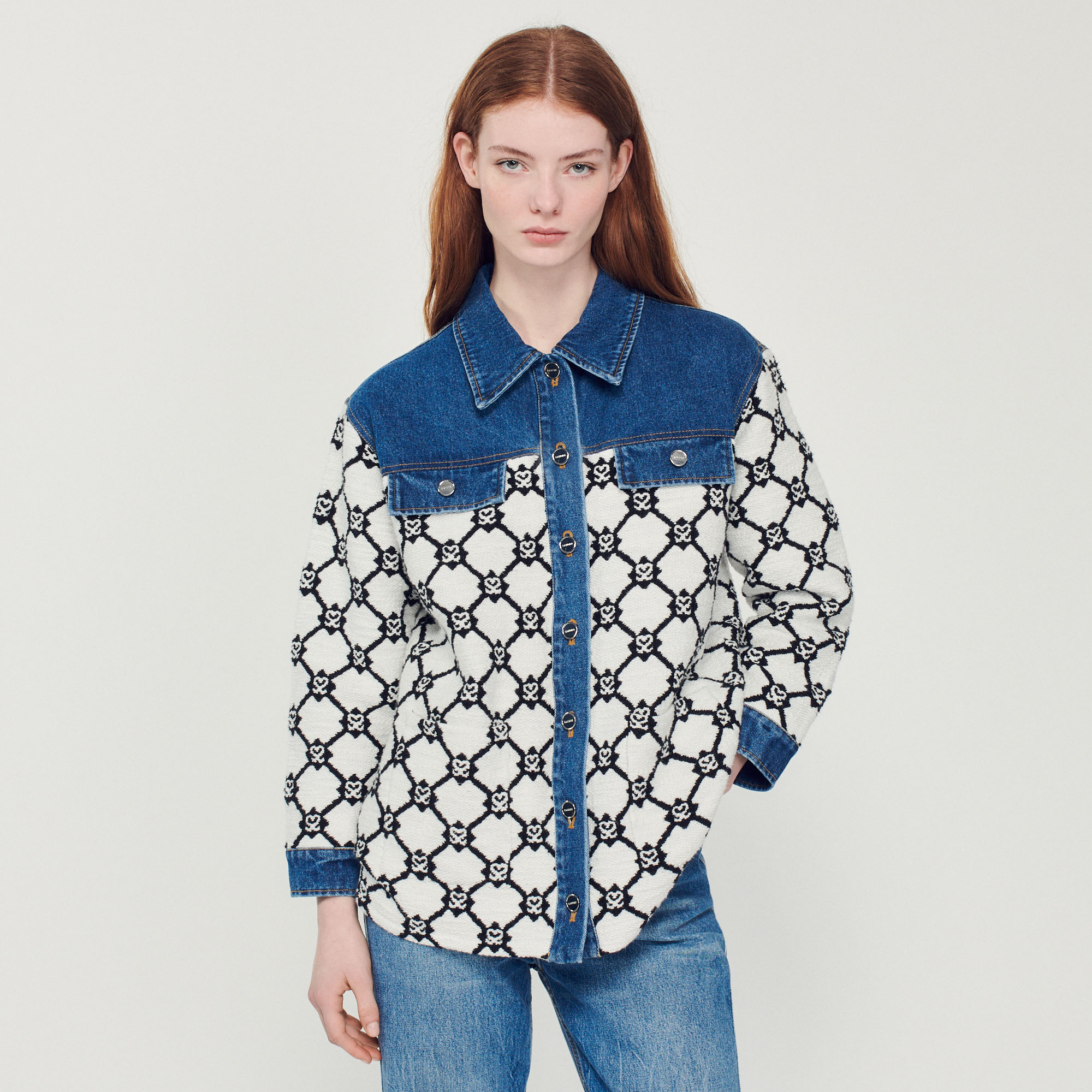 Cardicoat en maille et denim