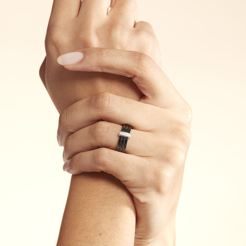 Bague Ceramik Design Argent Blanc Oxyde De Zirconium Et Céramique