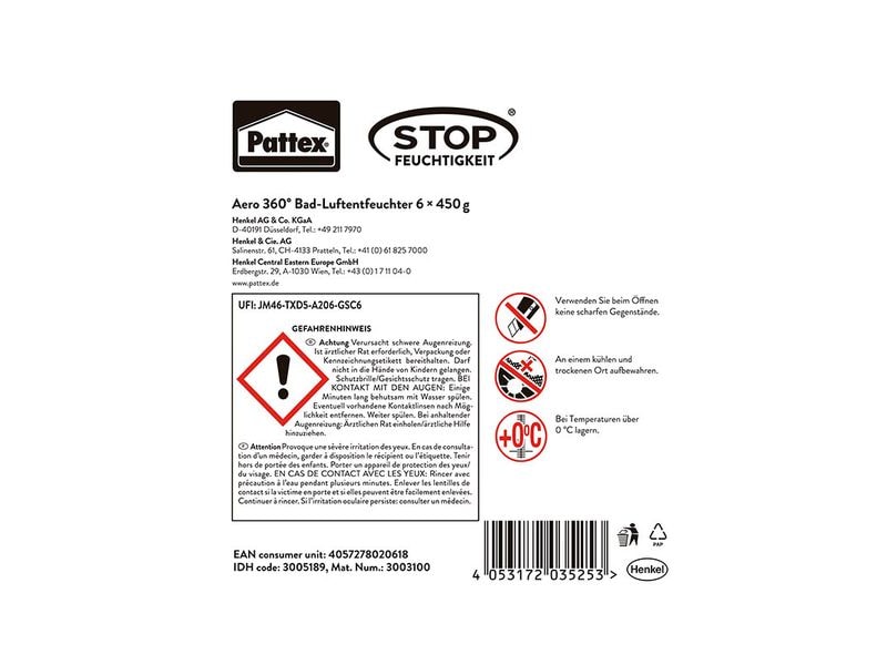 Pattex Aero 360° Badgerät, Luftentfeuchter inkl. Tab 450 g Anti-Feuchtigkeite & Anti-Geruch