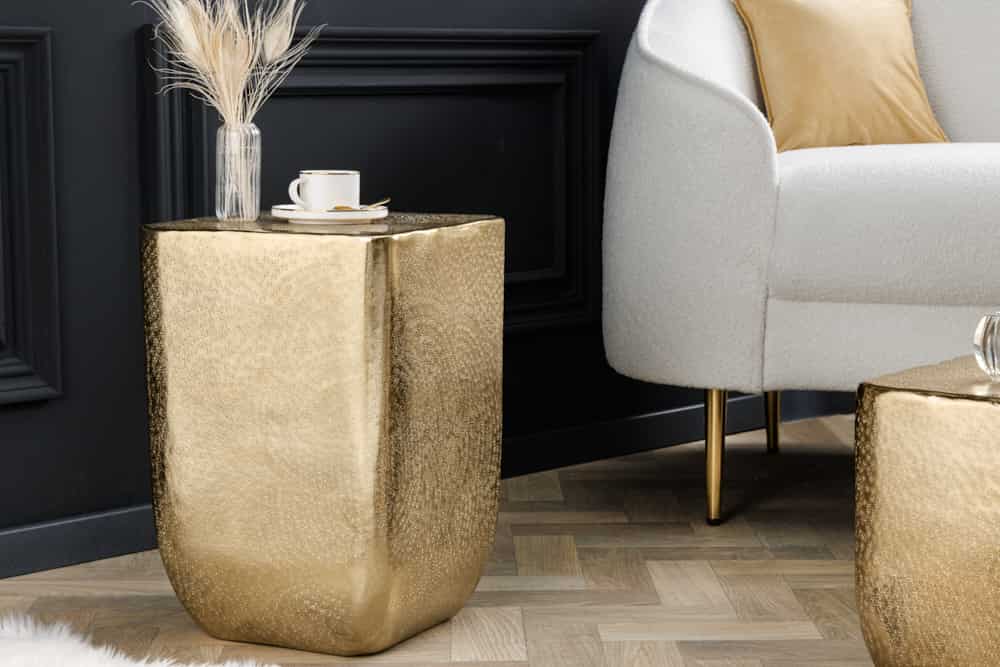 Design Beistelltisch UNIT 45cm gold Hammerschlag handmade Metall Aluminium