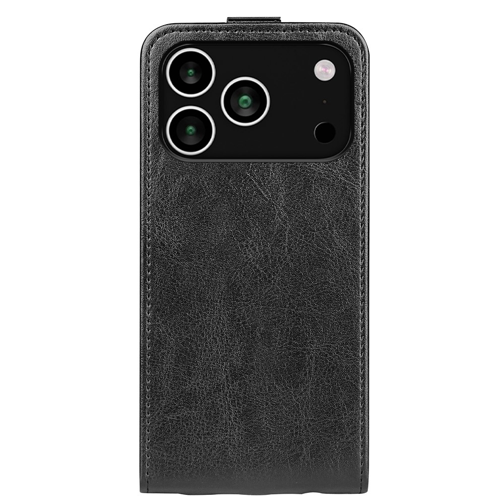 iPhone 17 Pro Leder Tasche Flip Cover Vertikal im Retro Look mit Kartenfach - Schwarz