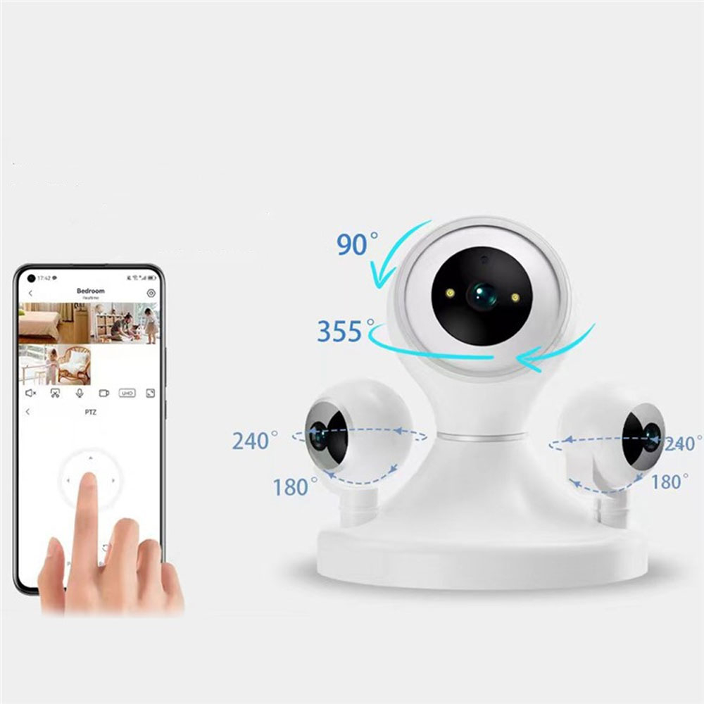355° Indoor WiFi Internet IP Kamera mit Triple-Linse FullHD 1080p Nachtsichtfunktion / Zwei-Wege-Audio / Micro SD Slot / Bewegungs Tracking - Weiss