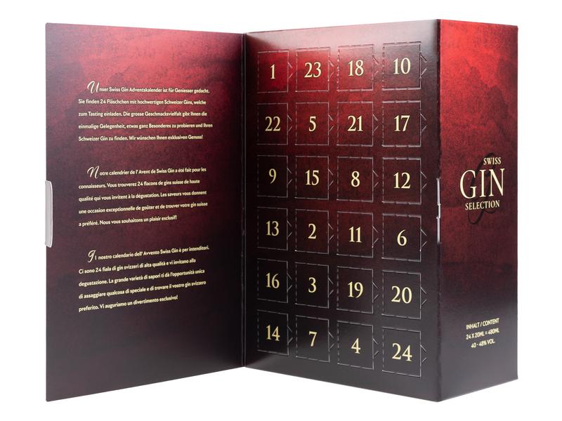 XMAS Adventskalender Gin Swiss Edition 24 x 0.02 l Weihnachtlicher Kalender mit Schweizer Gin