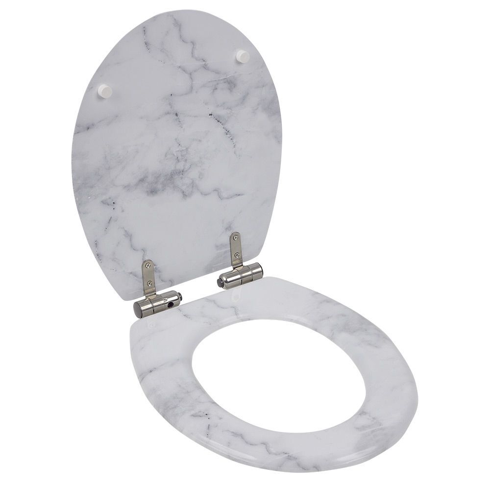 Abattant WC bois effet marbre avec frein de chute déclipsable réglable