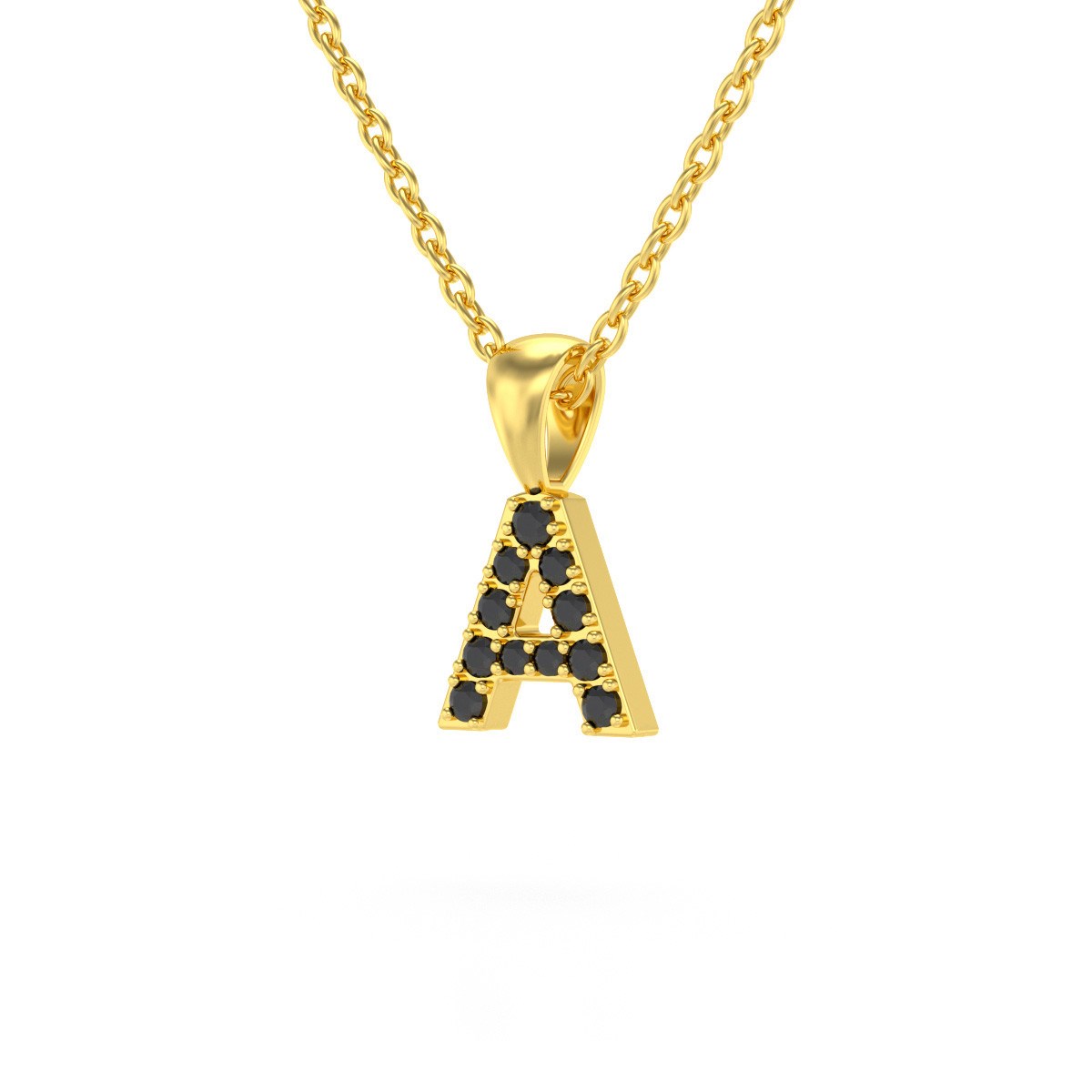 Collier Pendentif ADEN Lettre A Or 750 Jaune Diamant Noir Chaine Or 750 incluse 0.72grs