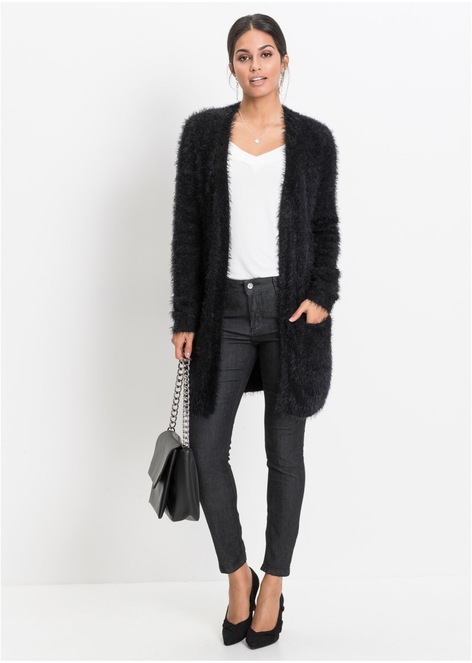 Gilet long en maille duveteux