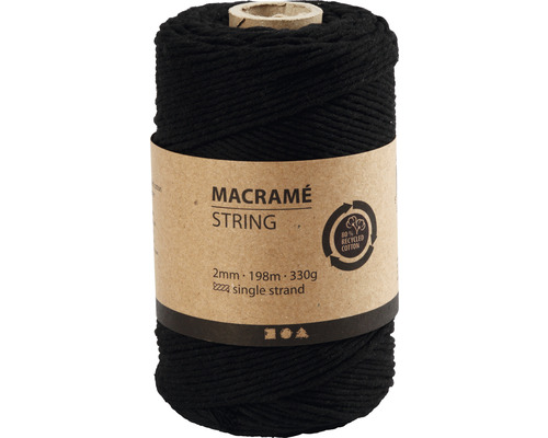 Macramé garen 2 mm, zwart, enkele draad