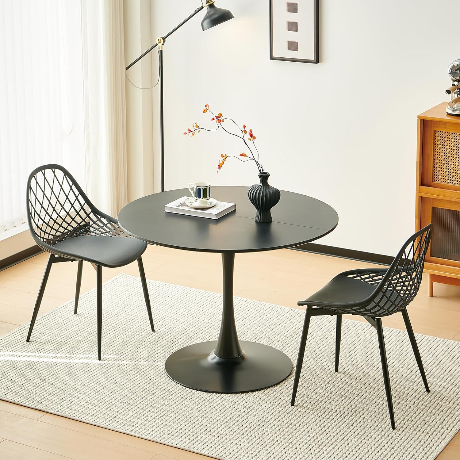Skandinavisch Moderner Runder Esstisch, Schreibtisch, Bartisch, Geeignet für Küche, Esszimmer, Wohnzimmer und Büro, für 2-4 Personen, Durchmesser 100 cm, Schwarz