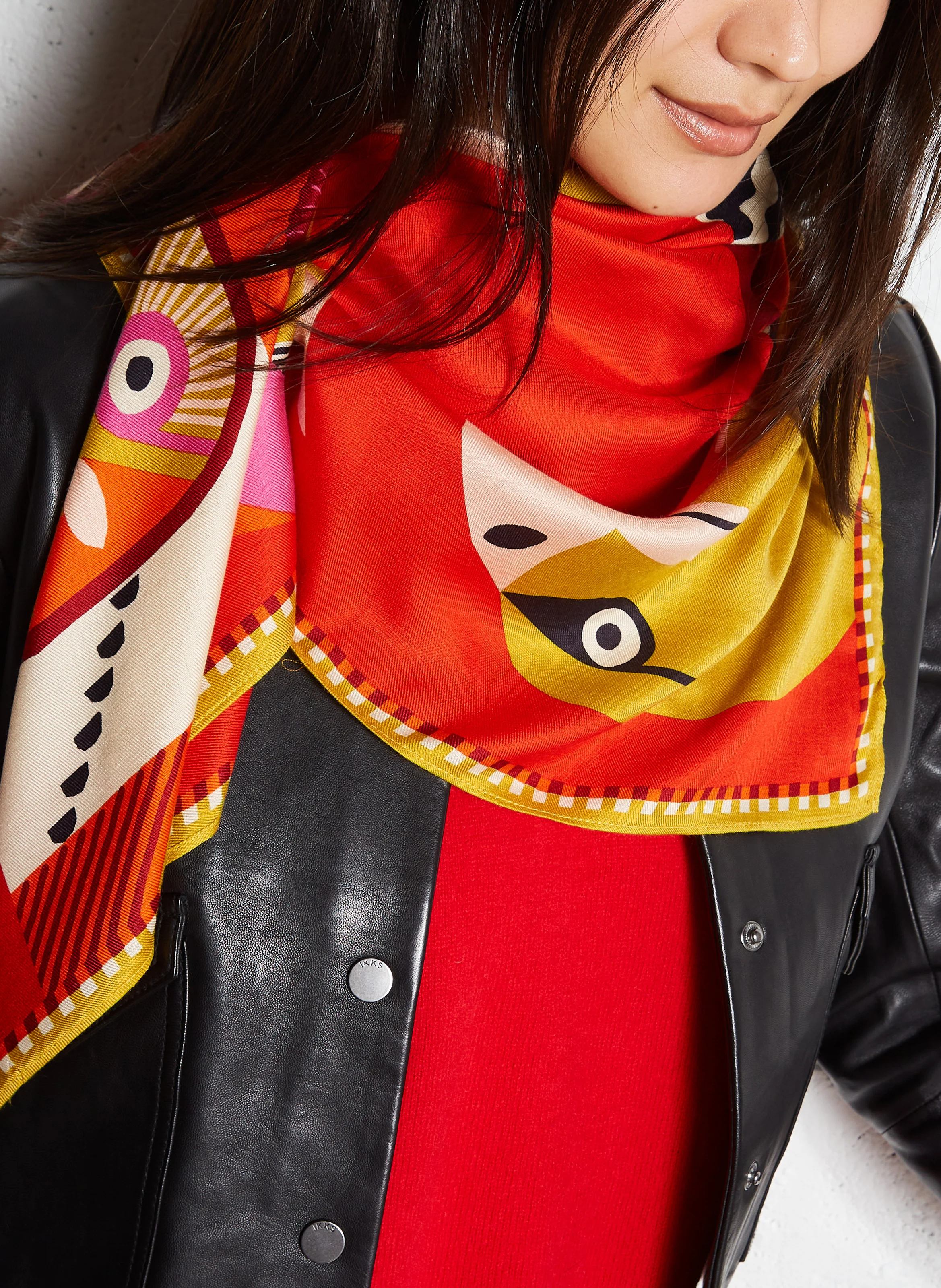 TRIBU - Foulard en soie mélangée imprimé | Rouge