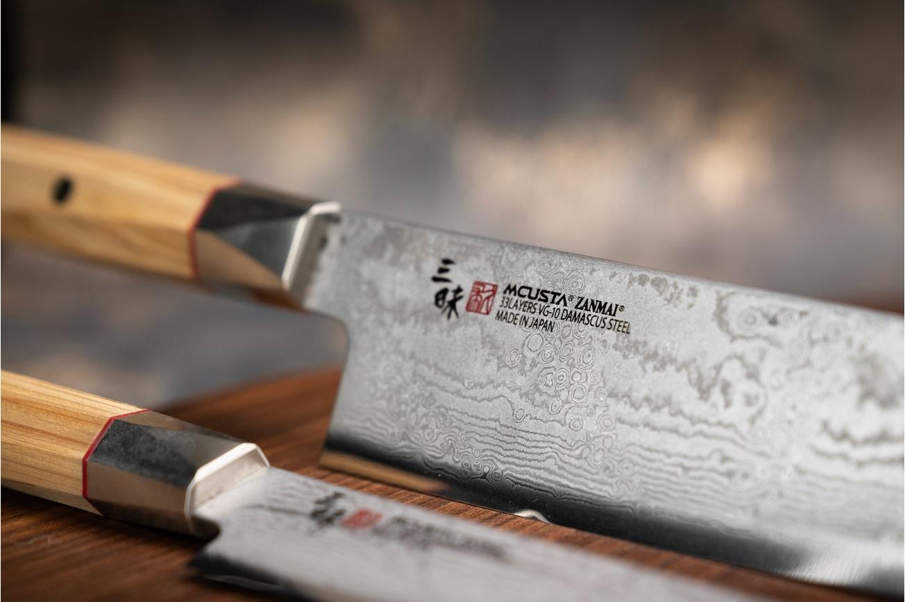 Mcusta Zanmai Petty ZBX2-3002DS, 33-Layer Damascus/VG10, Hinoki Handle, Knivesandtools Exclusive, officemes, 15 cm