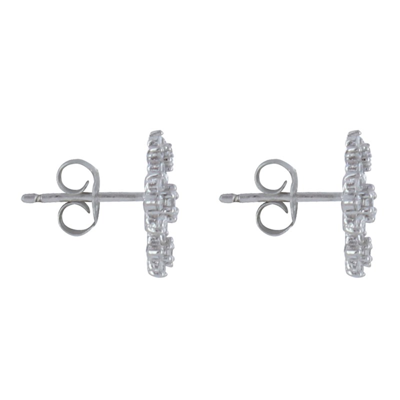 Boucles d'Oreilles Clous Argent Trois Fleurs et Oxyde Blanc