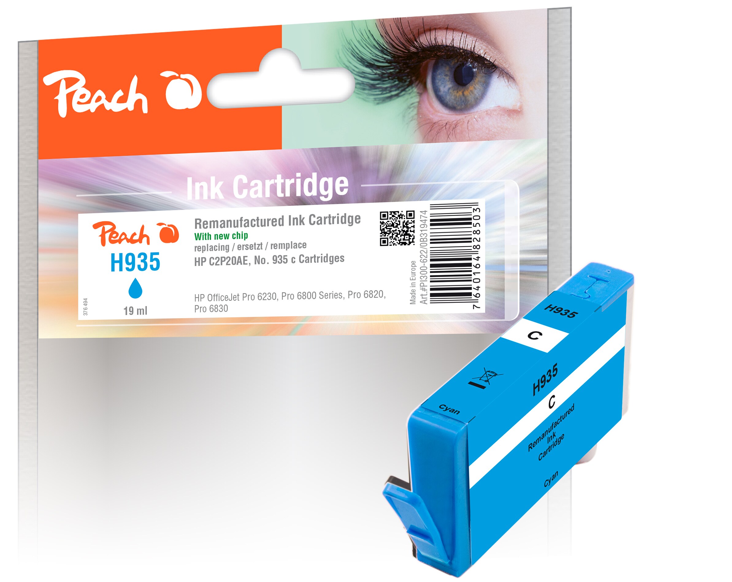 Peach HP 935 c Druckerpatrone cy ersetzt HP No. 935 c, C2P20A für z.B. HP OfficeJet Pro 6230, HP OfficeJet Pro 6830, HP OfficeJet 6815 (wiederaufbereitet)