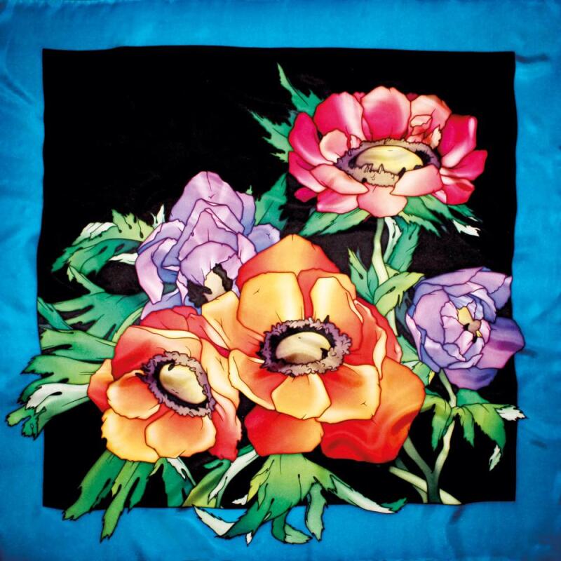 Carré 100% soie - 90x90cm Anemones - Blanc