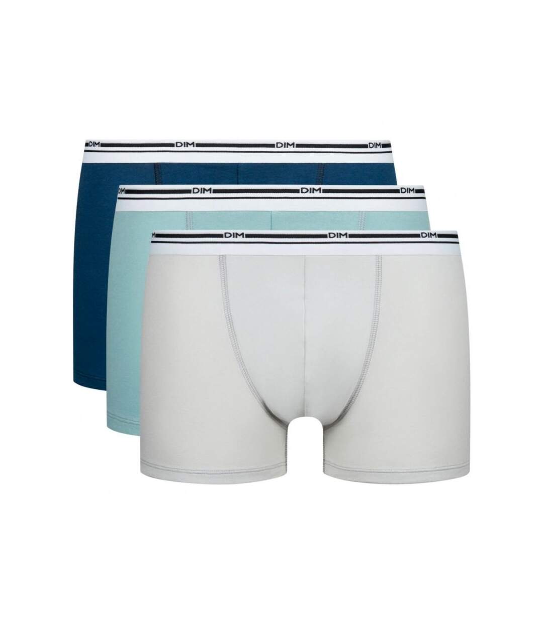 DIM Lot de 3 Boxers Homme Coton DAILY COLORS Bleu Gris Classic