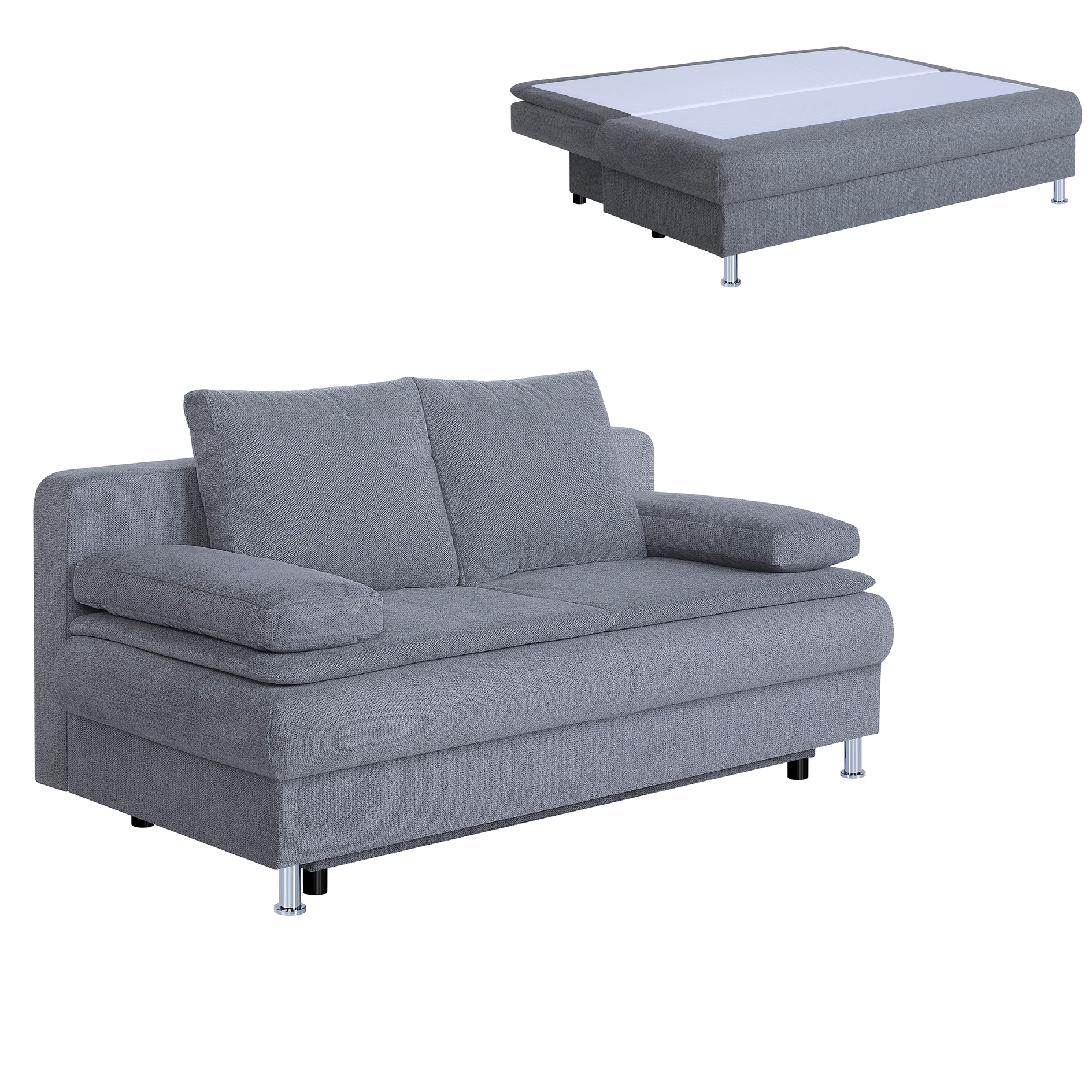 Schlafsofa - grau - Staukasten - integrierter Topper
