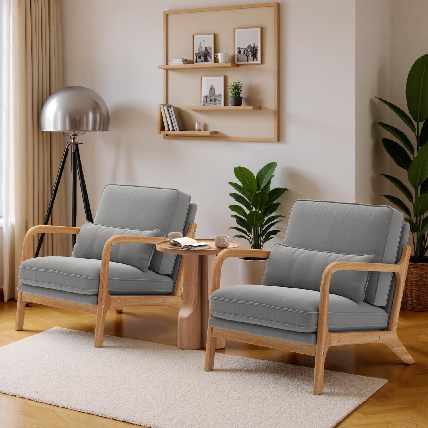 Lounge-Sessel, Lounge-Stuhl mit Armlehnen&Holzrahmen, Moderner Polstersessel für Wohnzimmer, Schlafzimmer, Leseecke, Büro (82 x 65 x 75 cm, Grau)