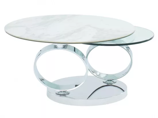 Table basse avec plateaux pivotants - Céramique, verre trempé et métal - Effet marbre blanc - JOLINE de Maison Céphy