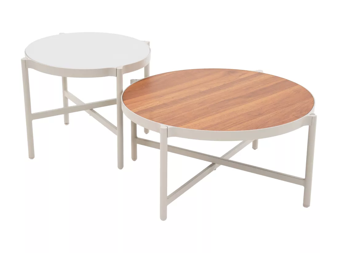 Salon de jardin en aluminium : un canapé 2 places, 2 fauteuils et 2 tables basses - Beige - LOMAM de MYLIA