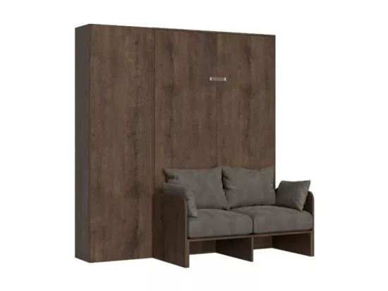 Armoire lit 160x190 avec canapé et colonne de rangement bois noyer Kanto-Couleur Microfibre 17
