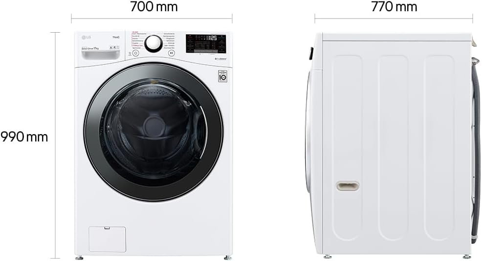 LG F11WM17TS2, Frontlader-Waschmaschine 17 kg, Klasse E, 1.100 U./Min., 70x77x99 cm, Turbowash 59 Minuten, 6 Motion DirectDrive, Wi-Fi, Weiß mit Chrom-Bullaugenring