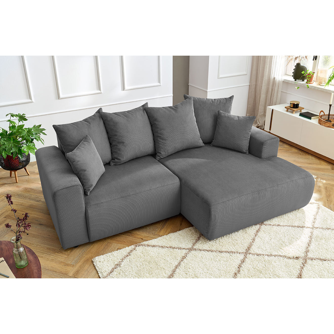 Bobochic Canapé d'angle fixe droit Enjoy gris foncé - 237x147x95 cm