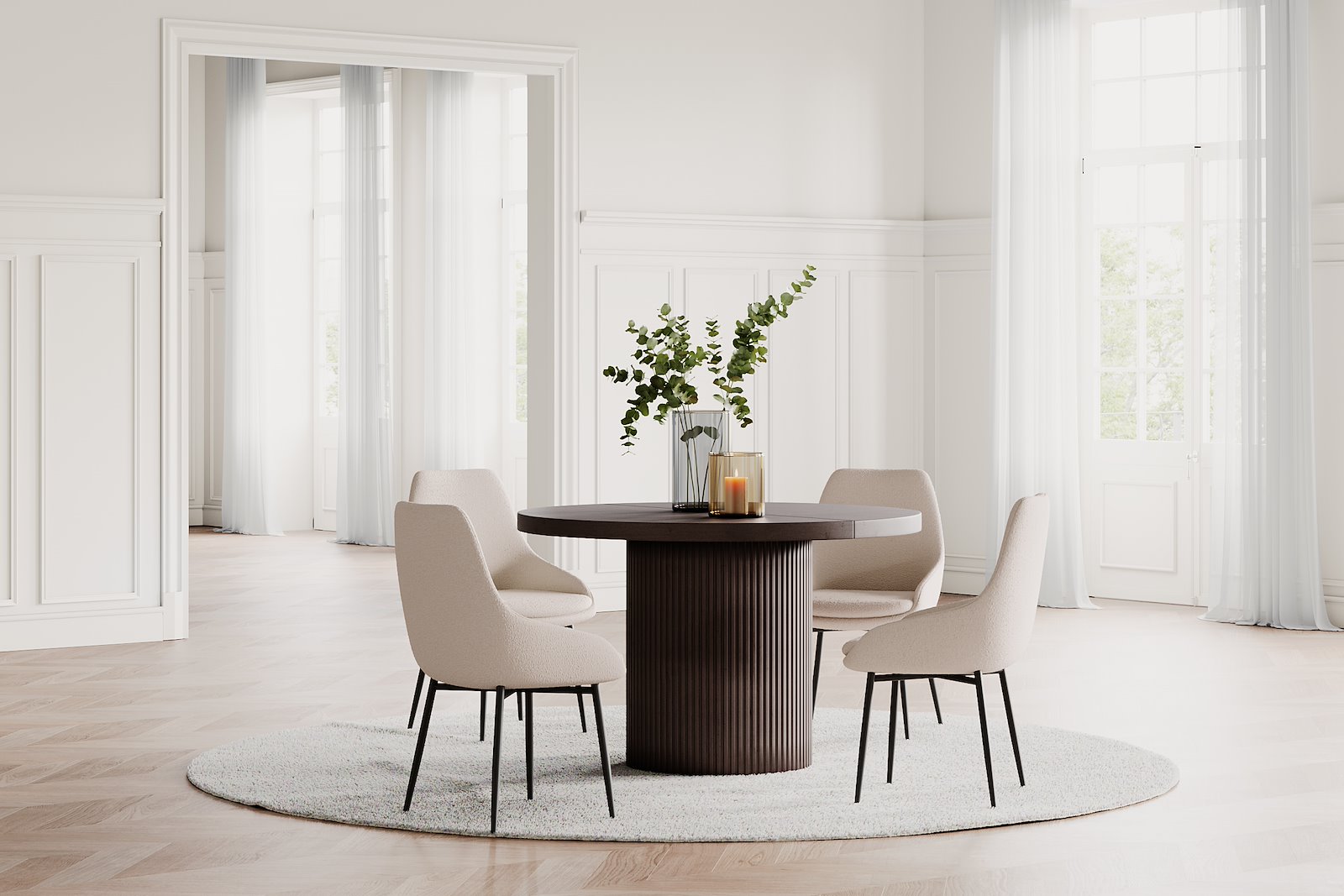 Nero spisestol Offwhite bouclé med sortlakkerte ben