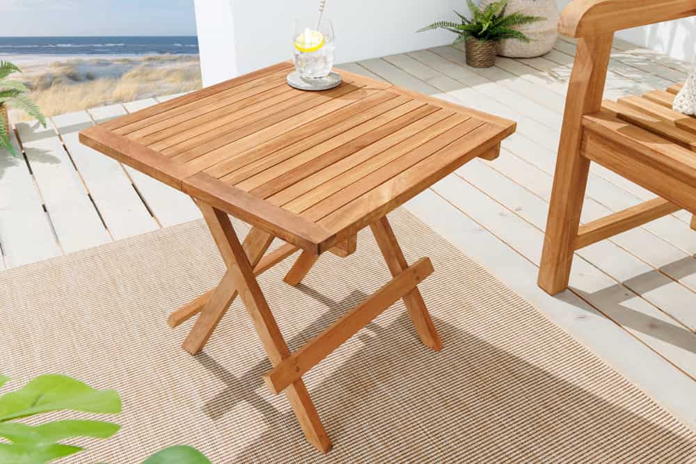 Massiver Gartenbeistelltisch EMPIRE TEAK 50cm natur Teakholz klappbar