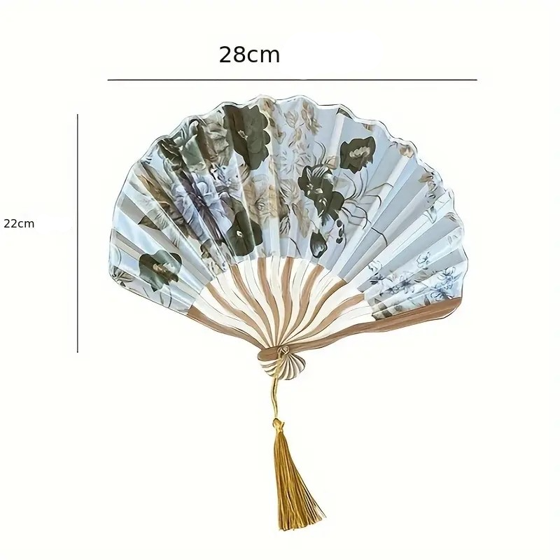 Bambus Fächer Faltbarer Handfächer Sommer Fan mit Quasten Anhänger Blumen - Beige
