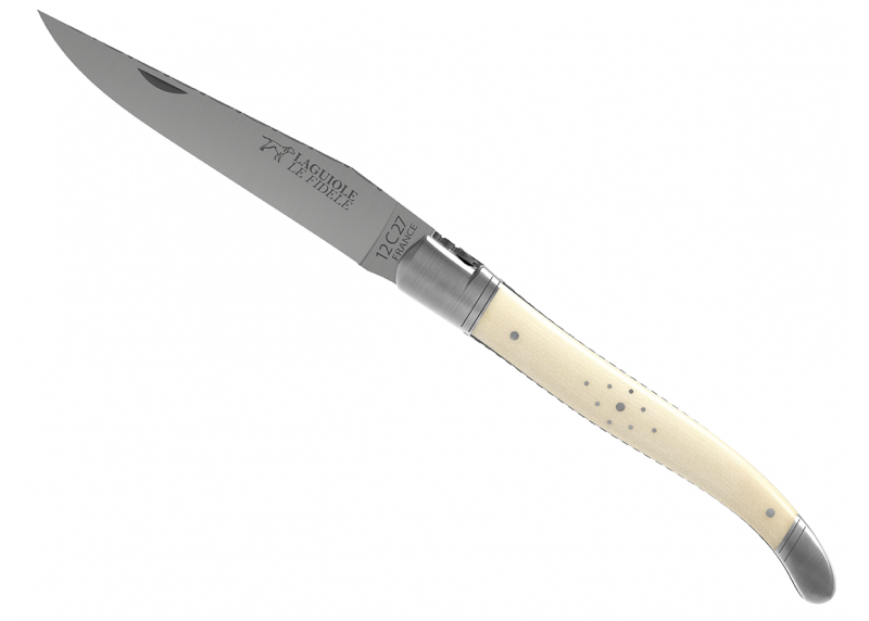 Couteau Laguiole prestige avec un manche en ivoire de mammouth et mitres en acier inoxydable