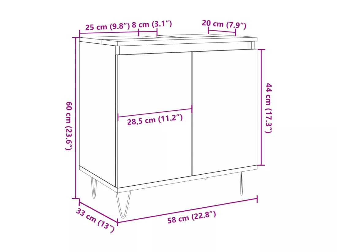 Armoire de salle de bain vieux bois 58x33x60 cm bois ingénierie