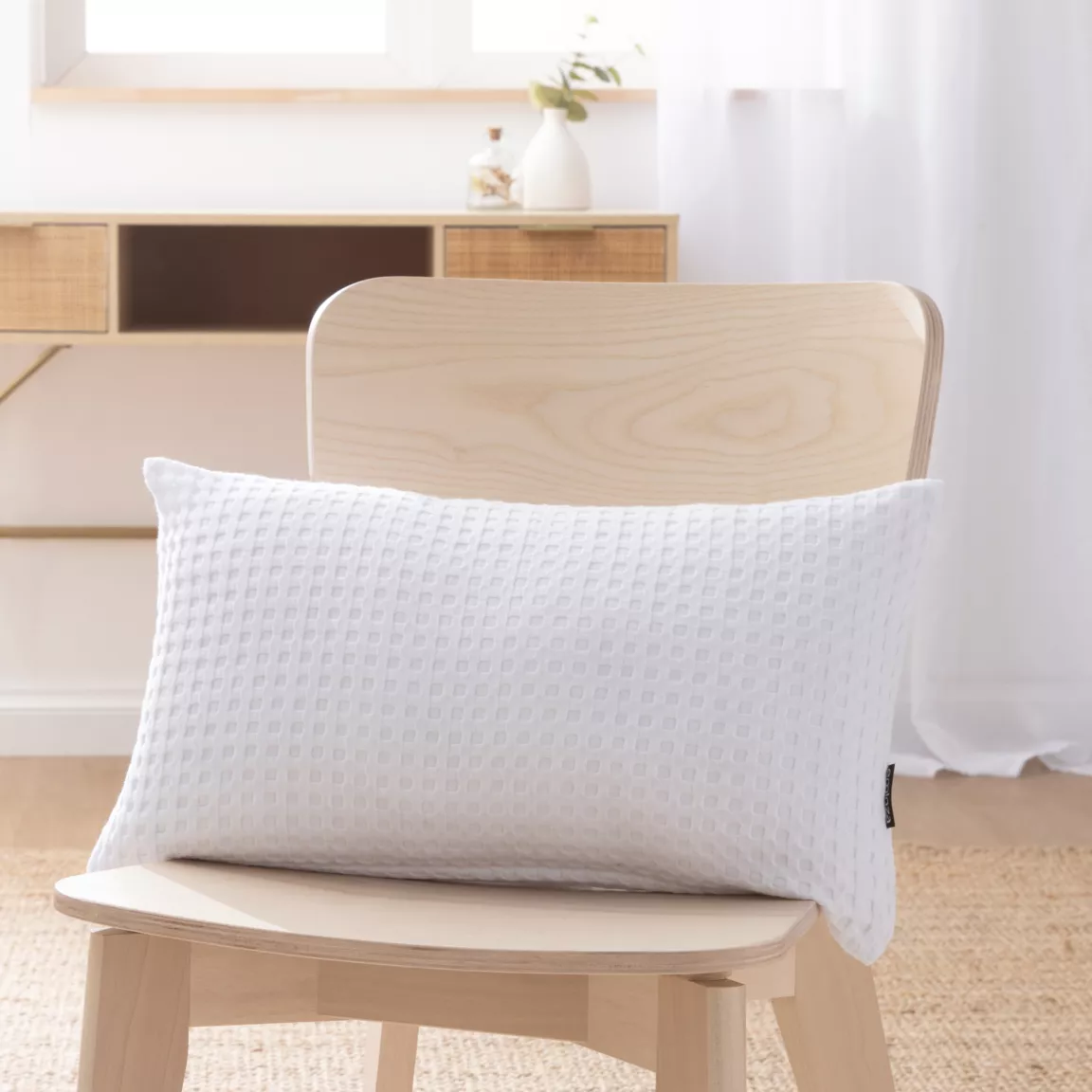Housse de coussin rectangulaire coton nid d'abeille (30 x 50 cm) Maya Blanche