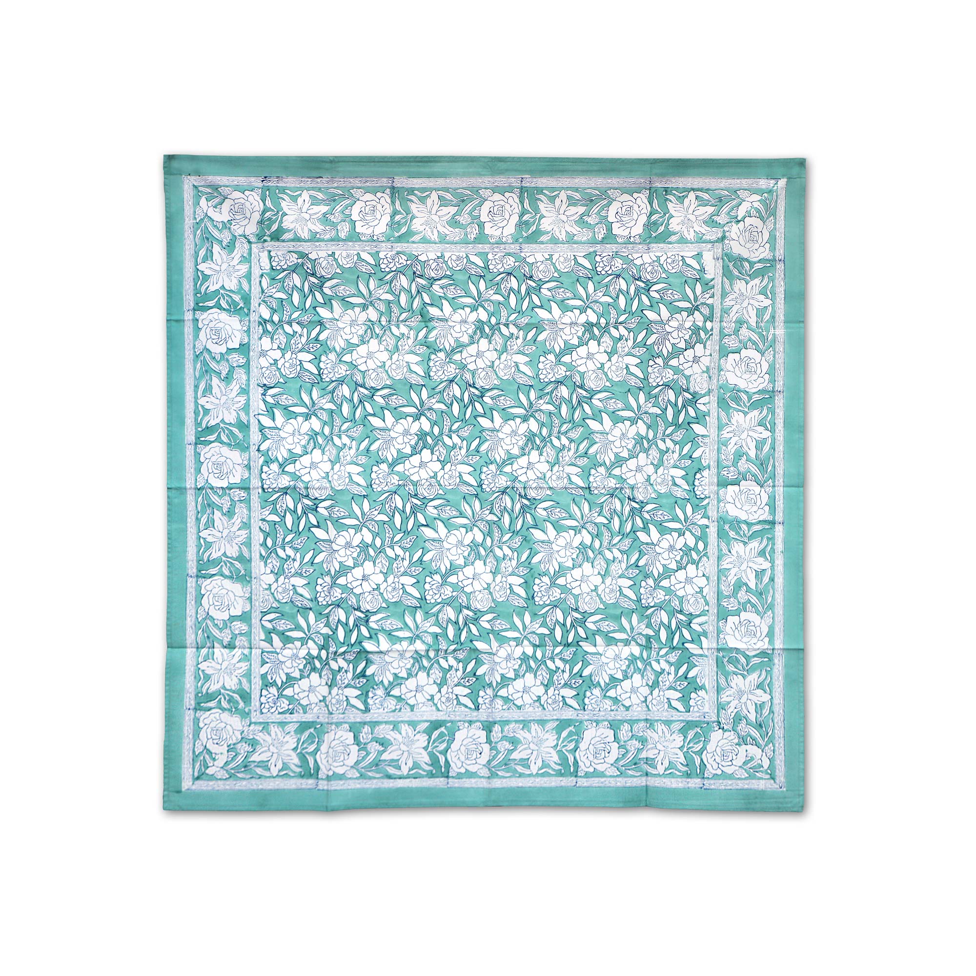 Tischdecke mit Blumenmuster, grün, weiß, L 100 cm, B 100 cm von fischer's lagerhaus